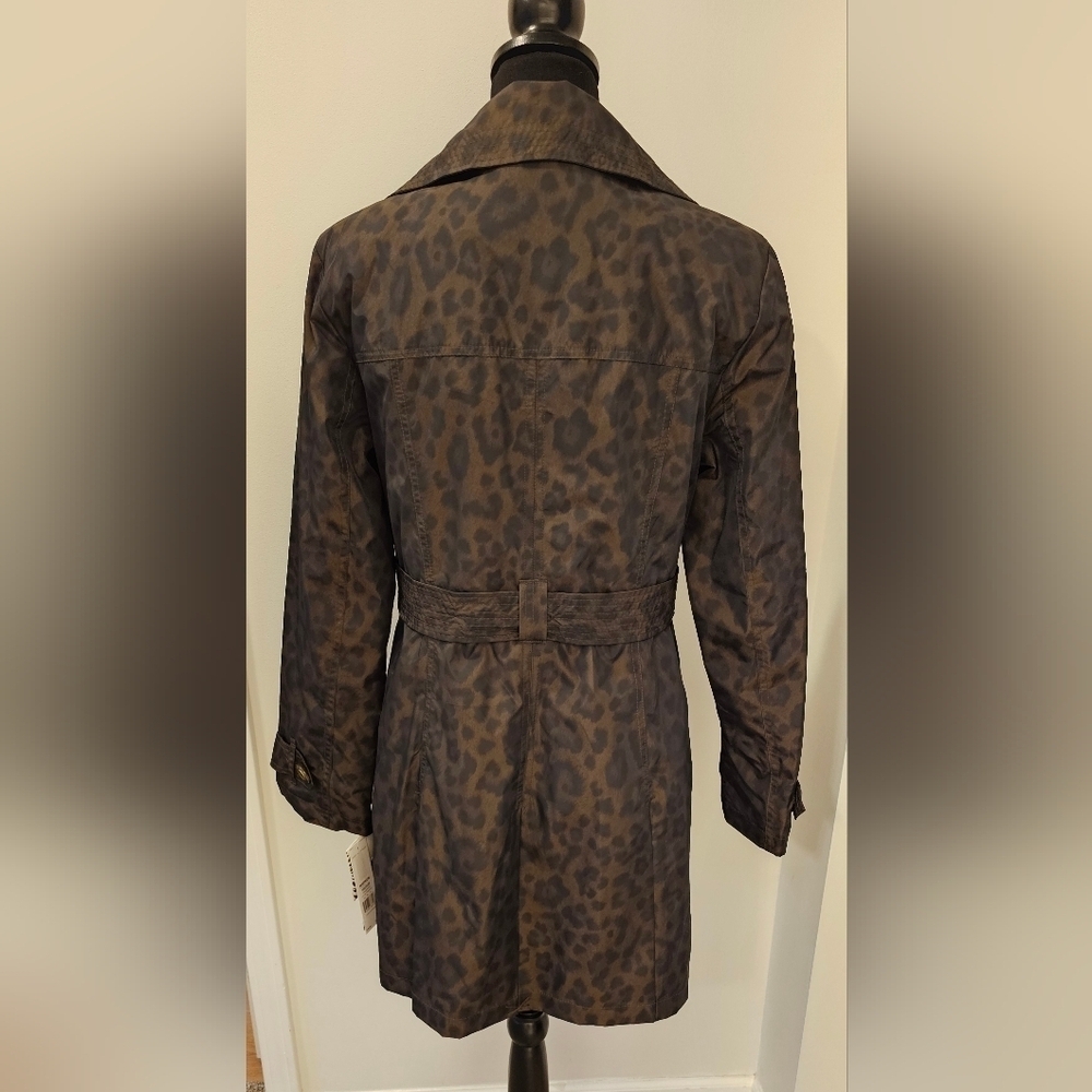 Dana Buchman Leopard Print Trench Coat Jacket Medium M Belted Satin Finish NWT - Picture 5 of 6